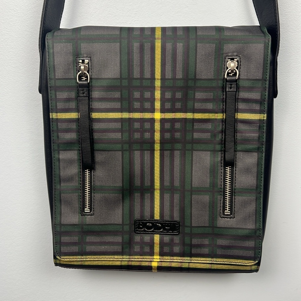BODHI waxed canvas an leather plaid crossbody messenger bag